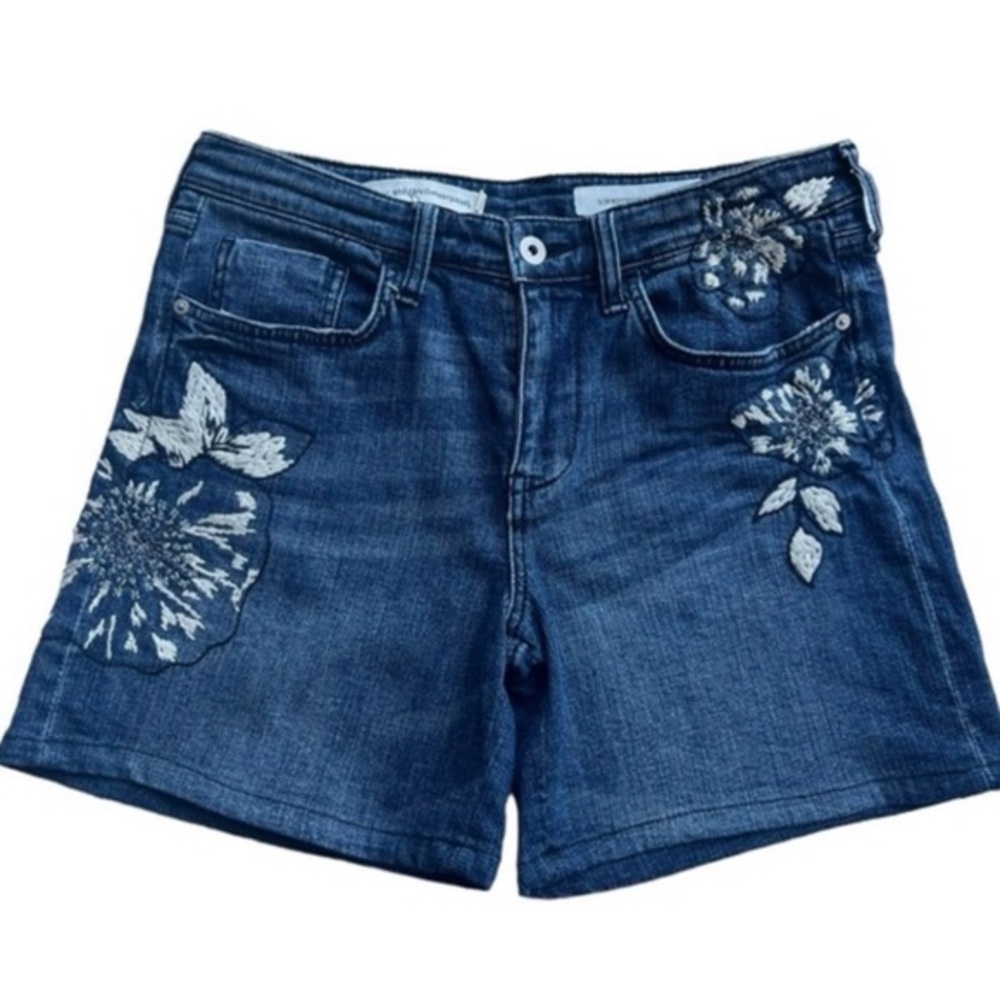 Embroidered Dark Blue Denim Women's Shorts